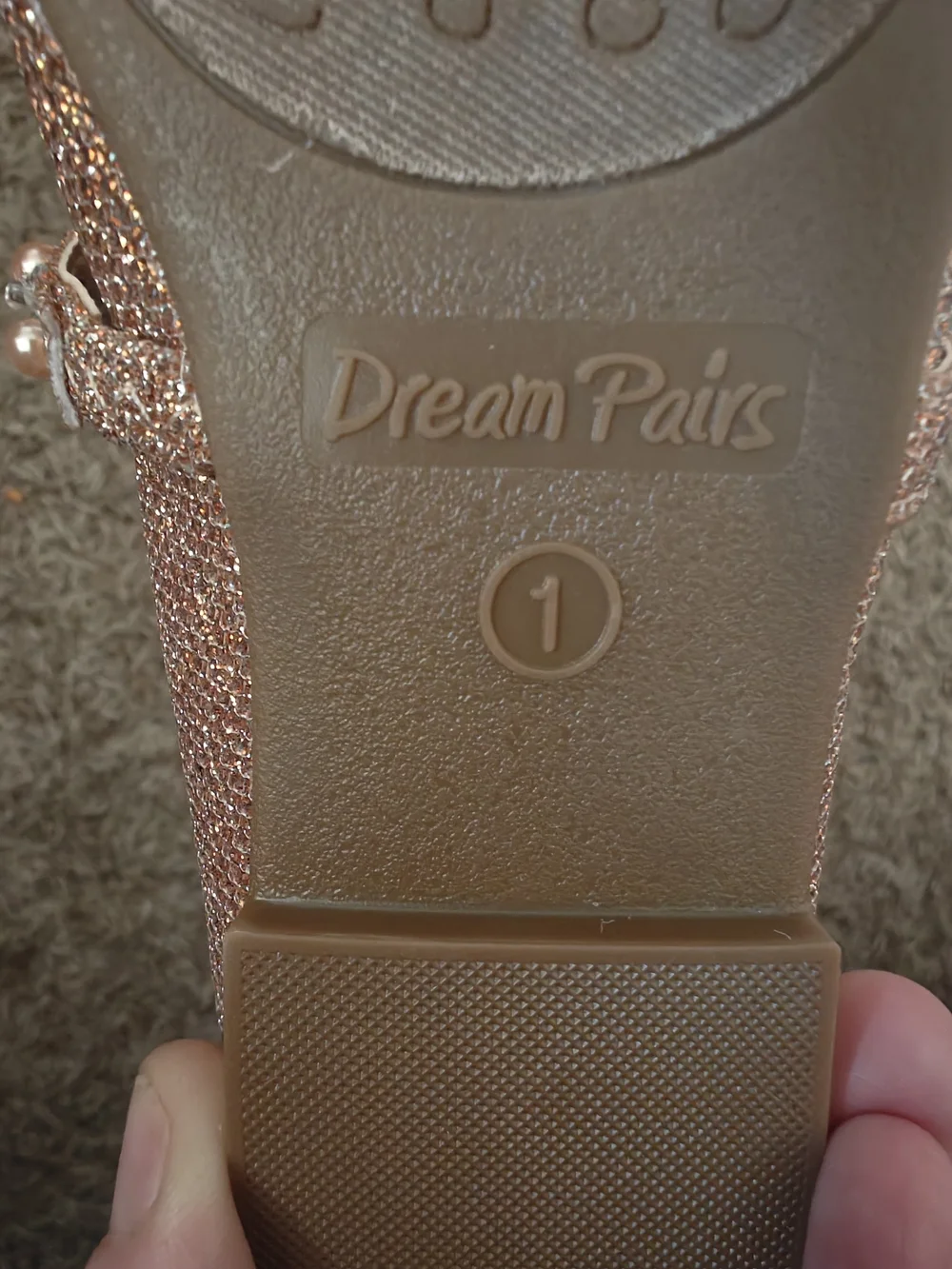 Girl's Glitter Pearl Strap Flats - Rose Gold Size 1